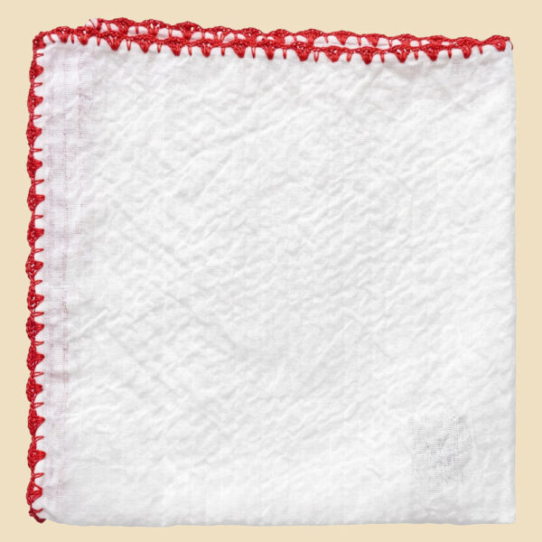 G. Inglese Red Ventaglio Stitch Seersucker Pocket Square handmade in Italy