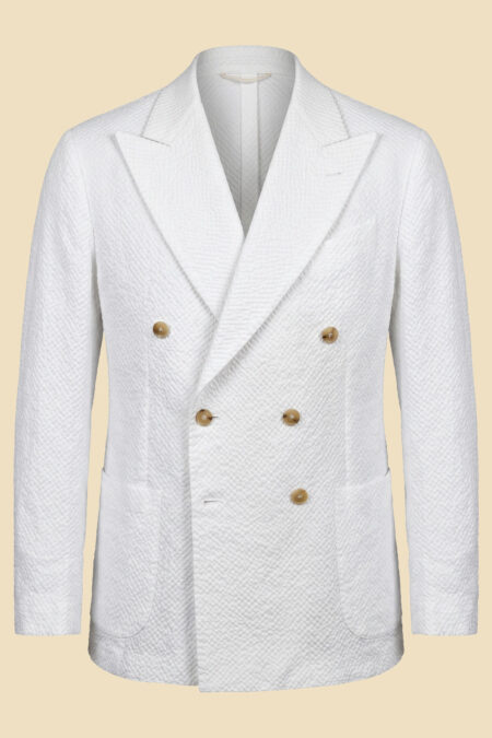 White Seersucker Double-Breasted Jacket