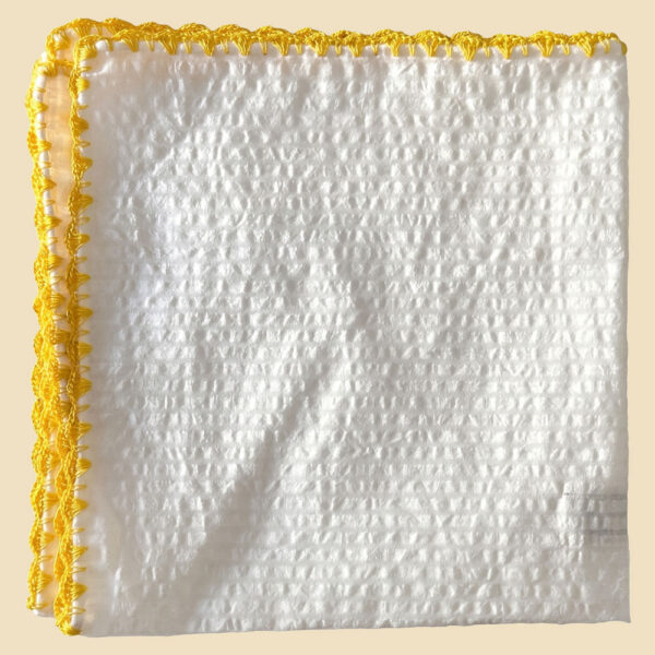 G. Inglese Yellow Ventaglio Stitch Seersucker Pocket Square handmade in Italy