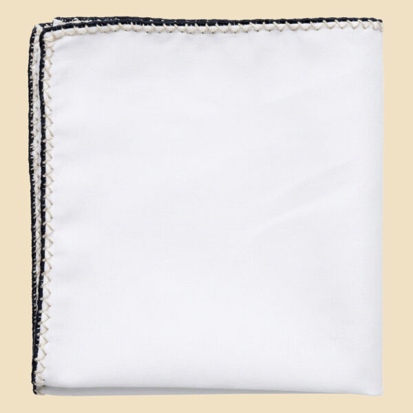 G. Inglese Blue & Beige Regina Stitch Pocket Square handmade in Italy in cotton