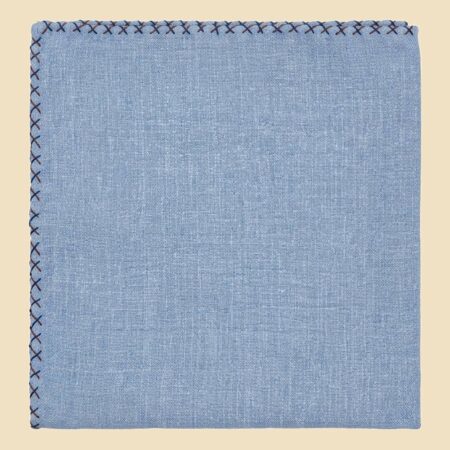 G. Inglese Blue & Beige Cross Stitch Pocket Square handmade in Italy in cotton