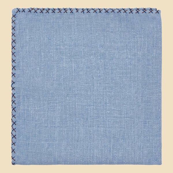 G. Inglese Blue & Beige Cross Stitch Pocket Square handmade in Italy in cotton
