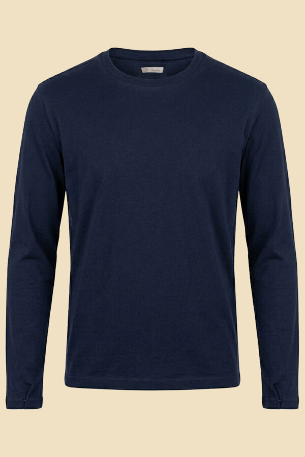 G. Inglese Blue Marcello Long Sleeve T-Shirt handmade in Italy with round neckline