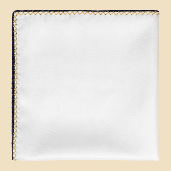 G. Inglese Blue & Yellow Regina Stitch Pocket Square handmade in Italy in cotton