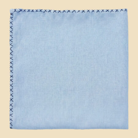 G. Inglese Blue Cross Stitch Pocket Square handmade in Italy in cotton