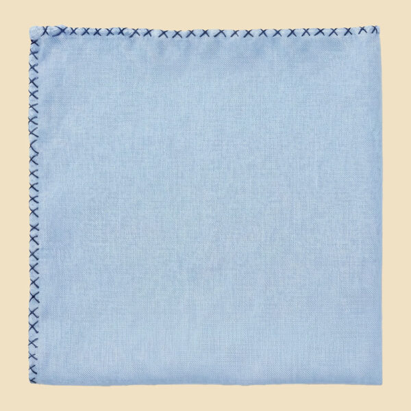 G. Inglese Blue Cross Stitch Pocket Square handmade in Italy in cotton