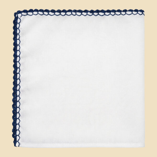 G. Inglese Blue Ruffolo Stitch Pocket Square handmade in Italy in cotton