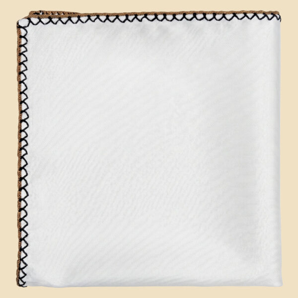 G. Inglese Brown & Blue Regina Stitch Pocket Square handmade in Italy in cotton