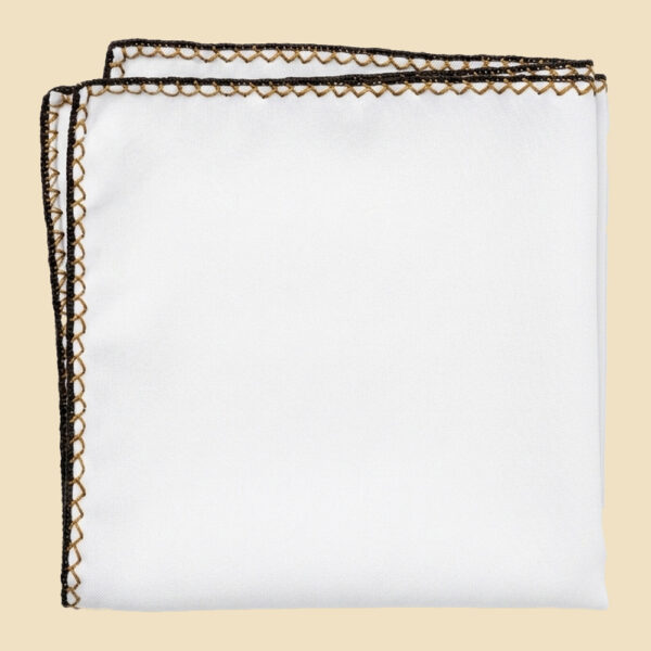 G. Inglese Brown & Yellow Regina Stitch Pocket Square handmade in Italy in cotton