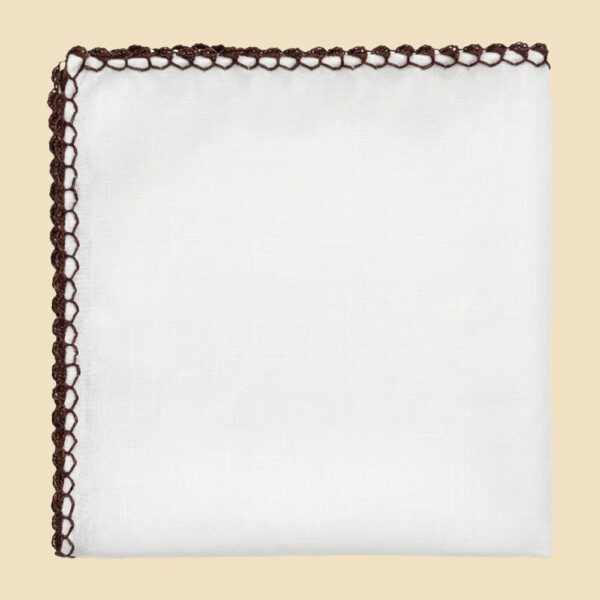 G. Inglese Brown Ruffolo Stitch Pocket Square handmade in Italy in cotton