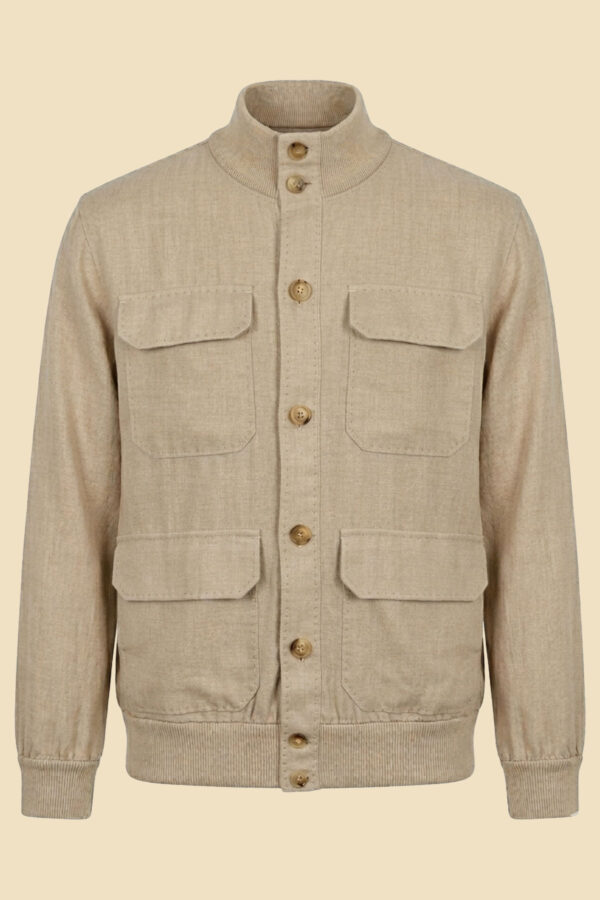 G. Inglese Beige Cotton and Cashmere Val Jacket handmade in Italy with Capri collar