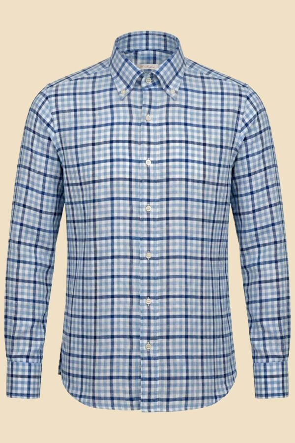 Light Blue Linen Checked Shirt