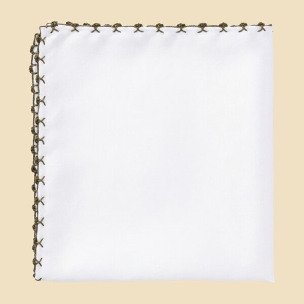 G. Inglese Green Galletto Stitch Pocket Square handmade in Italy in cotton