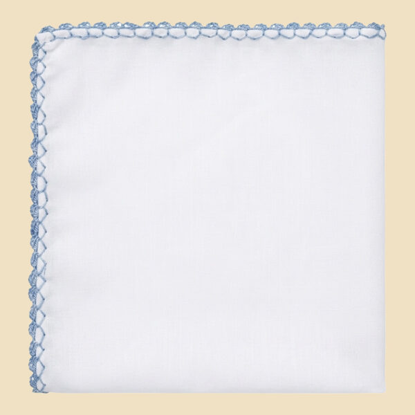 G. Inglese Light Blue Ruffolo Stitch Pocket Square handmade in Italy in cotton