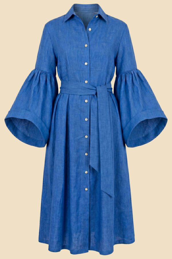 G. Inglese Linen Sveva Dress handmade in Italy with soft shirt collar and belt
