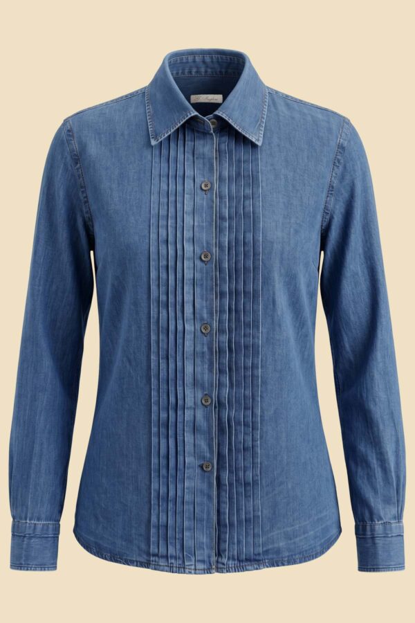 G. Inglese Denim Plissé Shirt handmade in Italy with pleated front