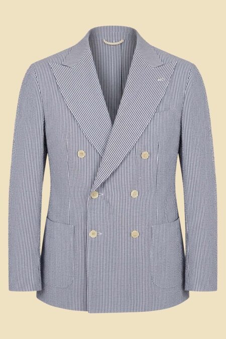 Fine Stripe Seersucker Double-Breasted Jacket