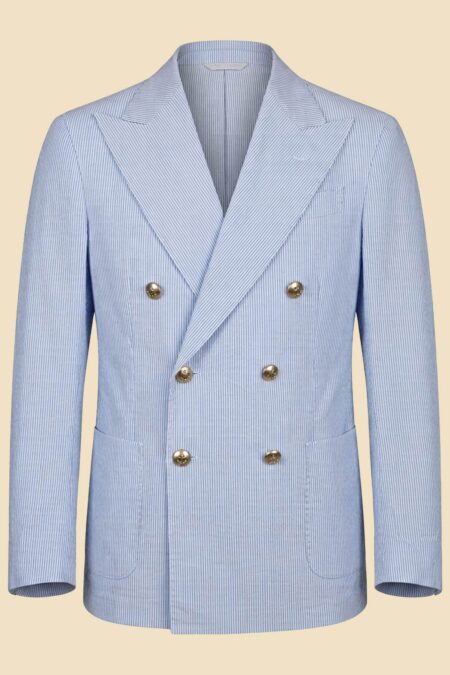 Fine Stripe Cotton Double-Breasted Jacket