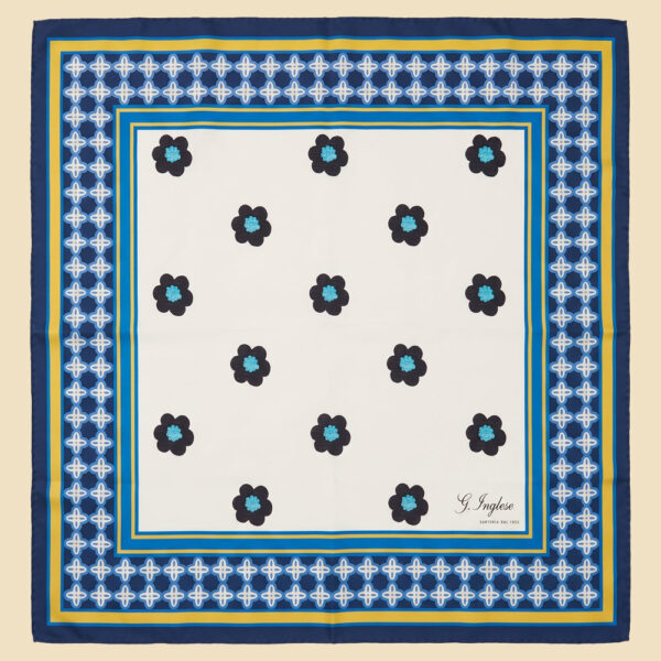 Pure Silk Foulard with G. Inglese Crochet Flower Motif