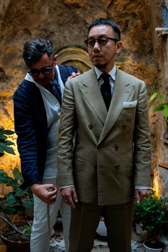 Angelo Inglese taking measurements in the Ginosa atelier