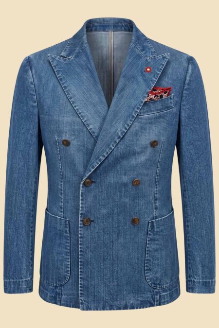 Stone-Washed Denim Double-Breasted Jacket