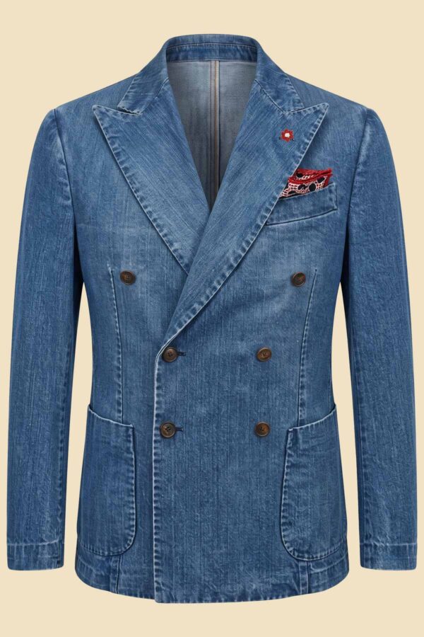 Stone-Washed Denim Double-Breasted Jacket