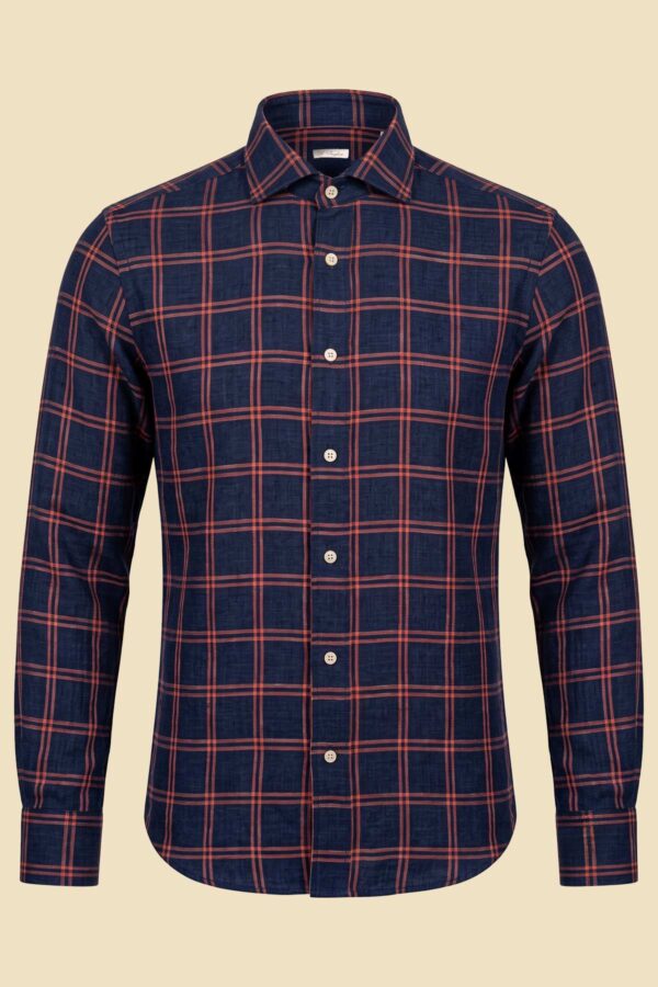 Red and Blue Checked Linen Shirt