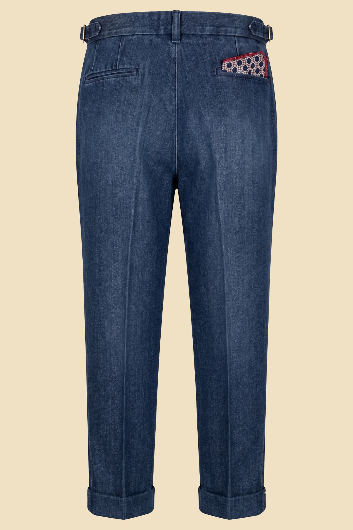 Stone-Washed Denim Pleated Trousers - Image 2