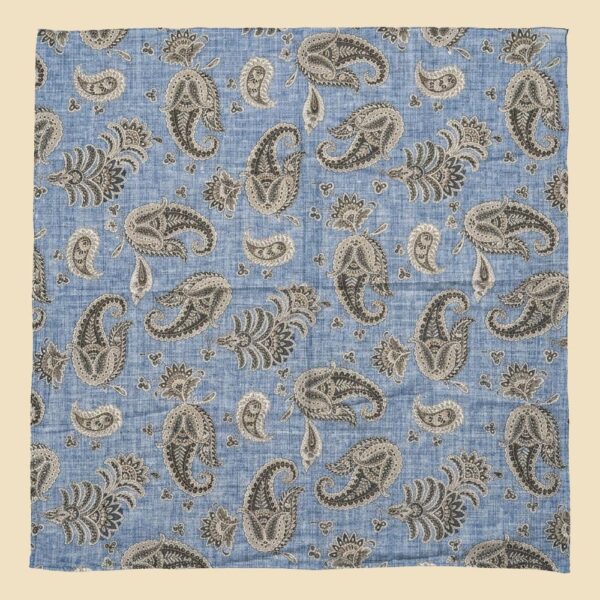 Light Blue Voile Foulard with Paisley Motif