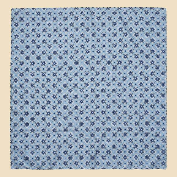 Cotton-Silk Light Blue Foulard with Quatrefoil Motif