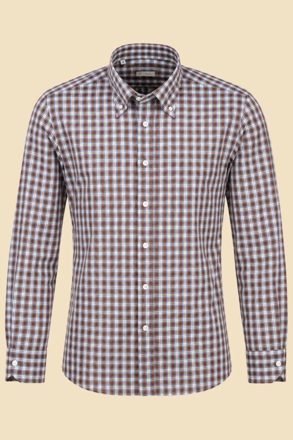 Brown & Blue Checked Poplin Shirt