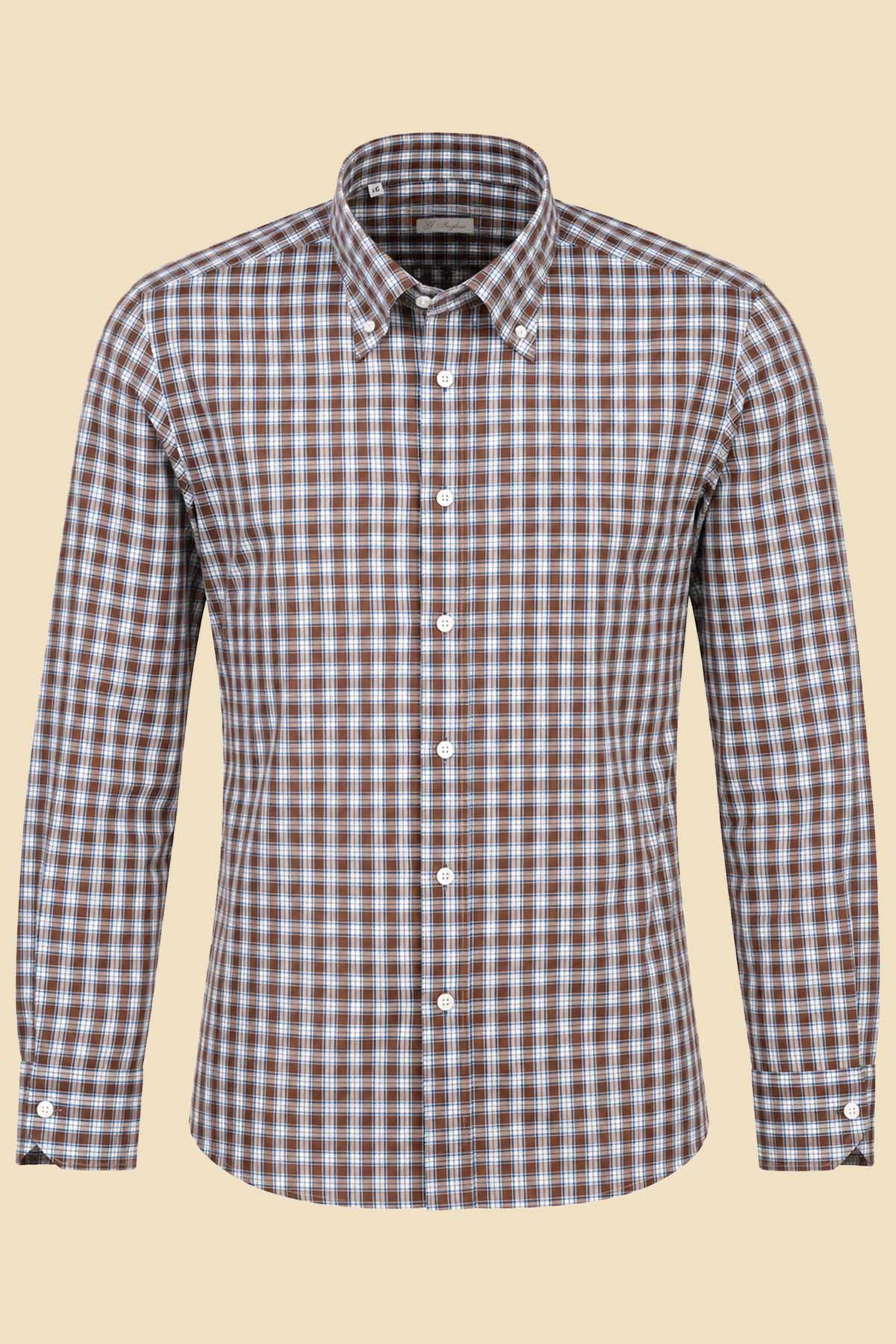 Brown & Blue Checked Poplin Shirt