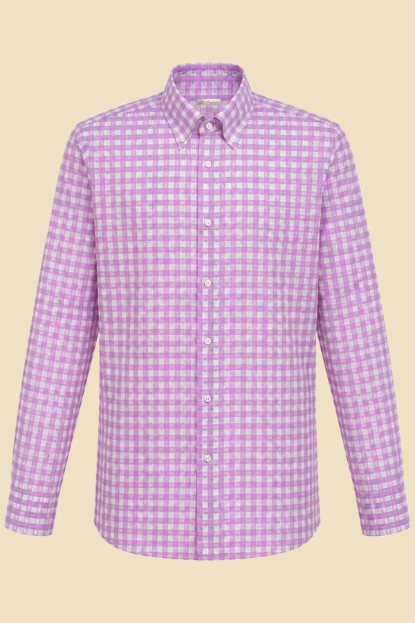 Lilac Checked Voile Embroidered Shirt