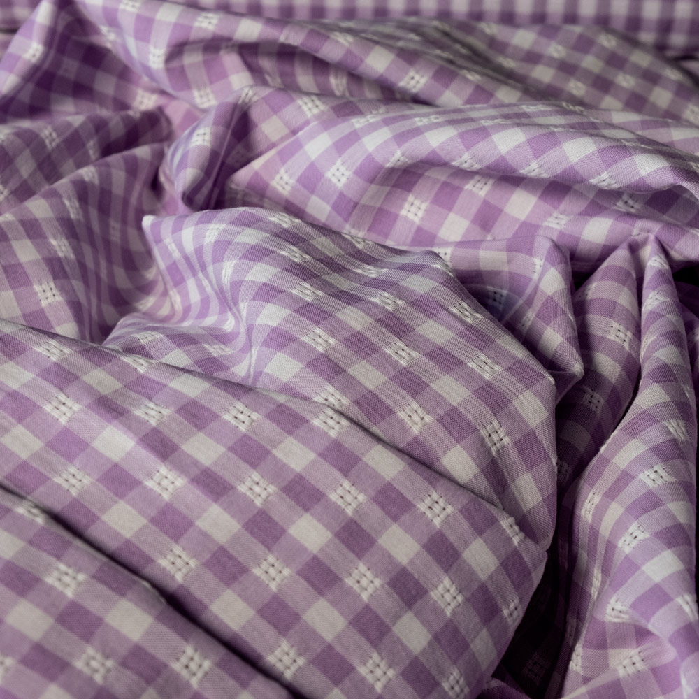 Lilac Checked Voile Embroidered Shirt - Image 2