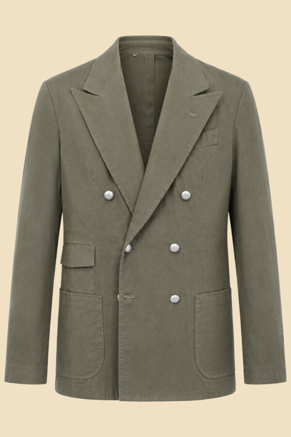 Green Sanded Cotton Double-Breasted Jacket