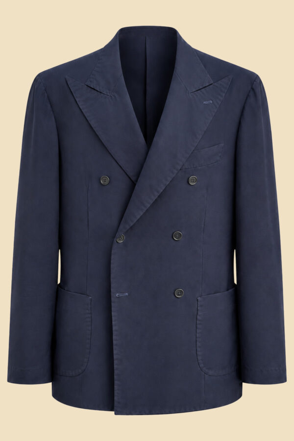 Navy Cotton Double-Breasted Jacket