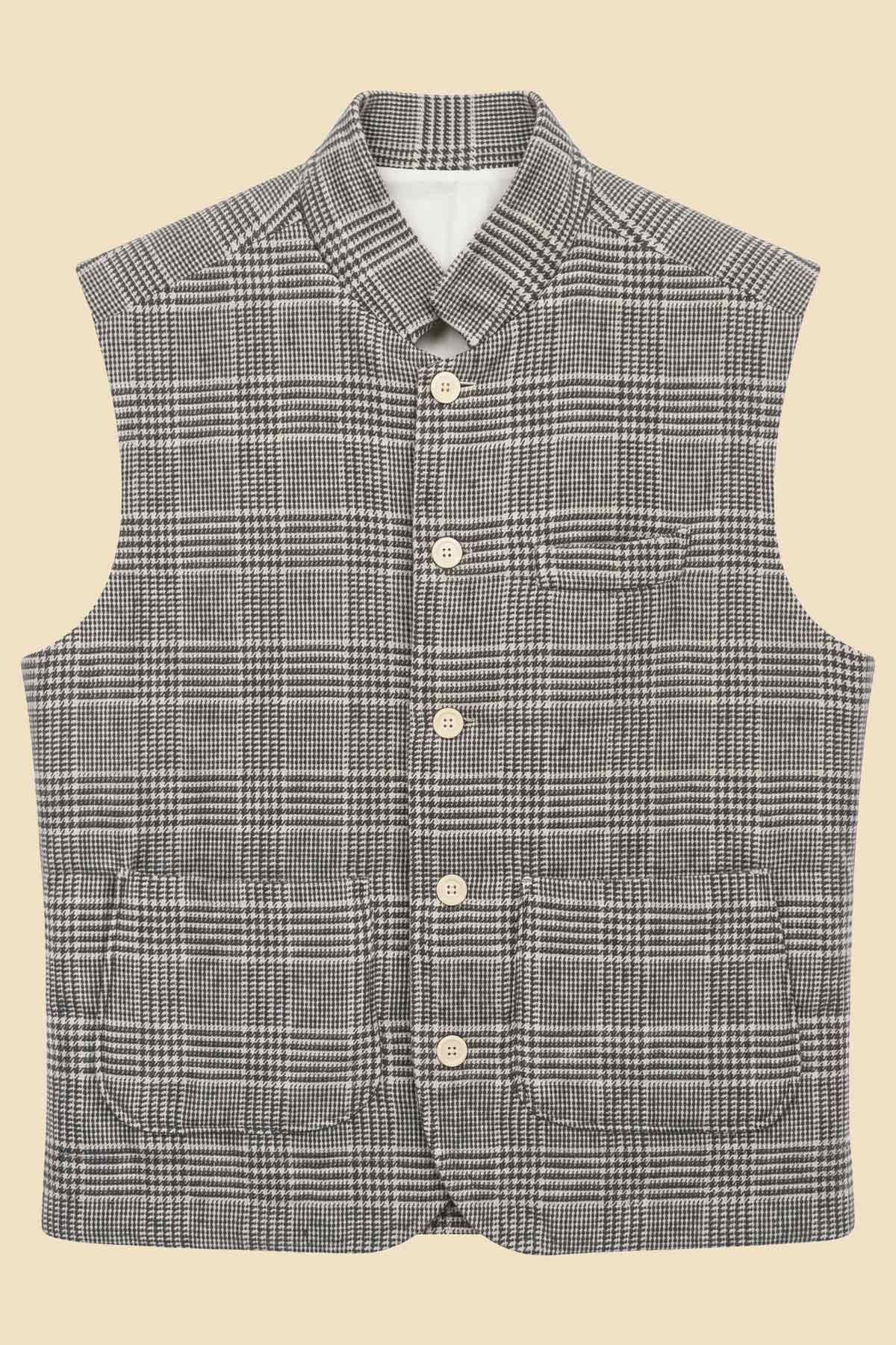 Grey Prince of Wales Wool Padded Gilet