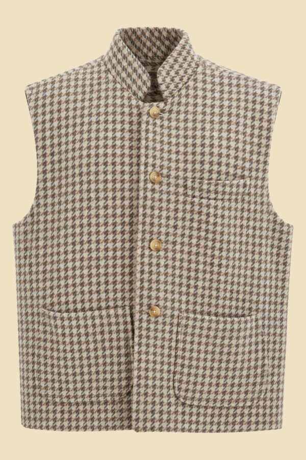 Beige Pied-de-Poule Padded Western Gilet