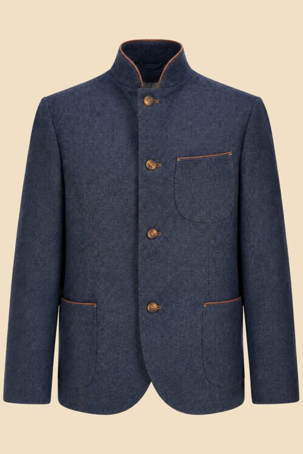 Mandarin Wool Cashmere Denim Jacket