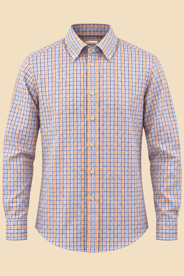 Orange and Light Blue Check Twill Shirt