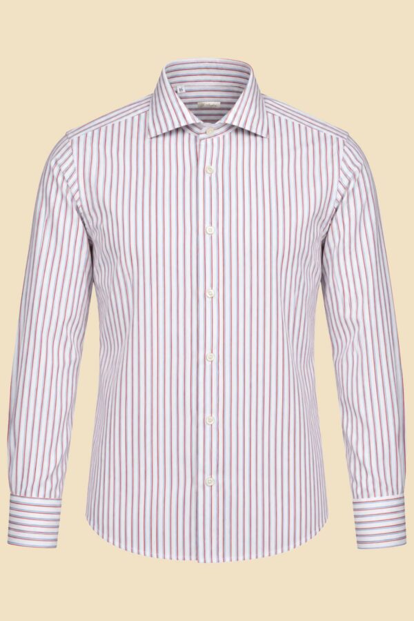 Red and Light Blue Striped Poplin Shirt