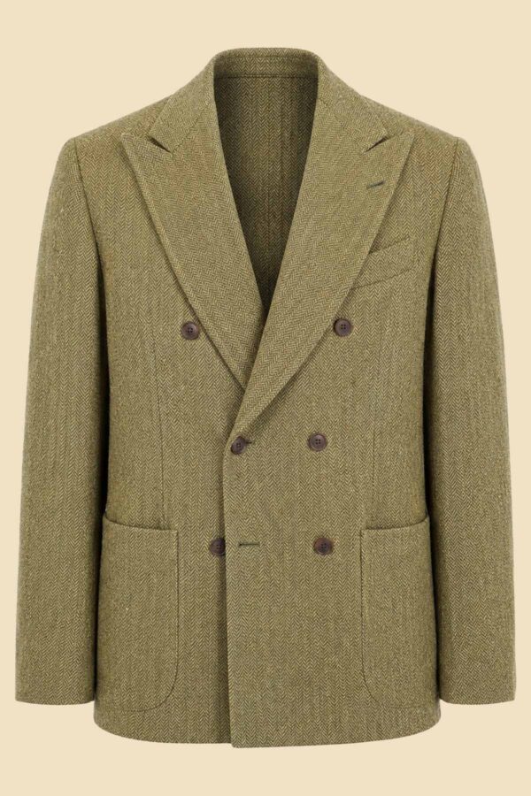 Green Herringbone Tweed Double-Breasted Jacket