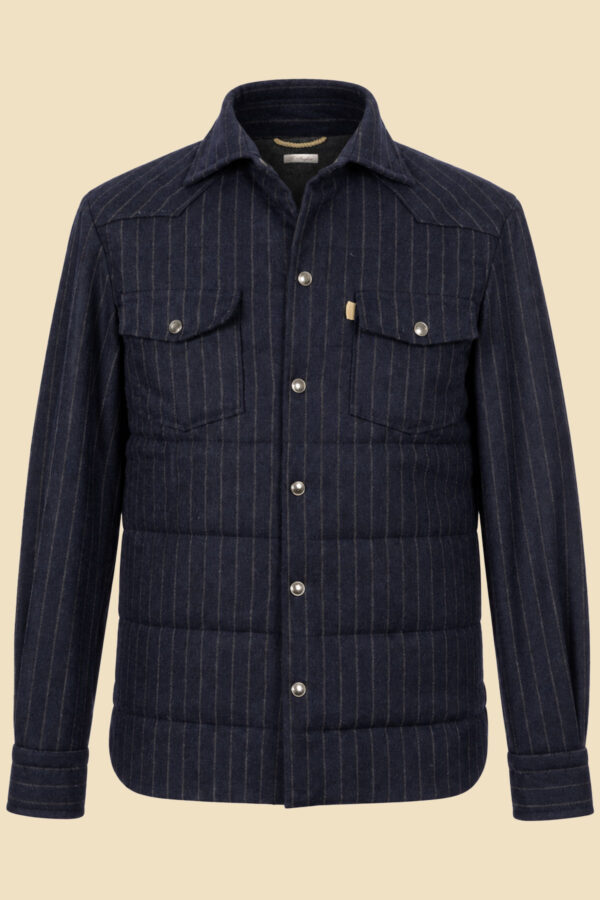 Navy Pinstripe Quilted Wool Giubottino Jacket