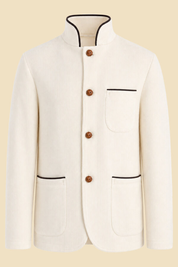 White Knit Mandarin Jacket
