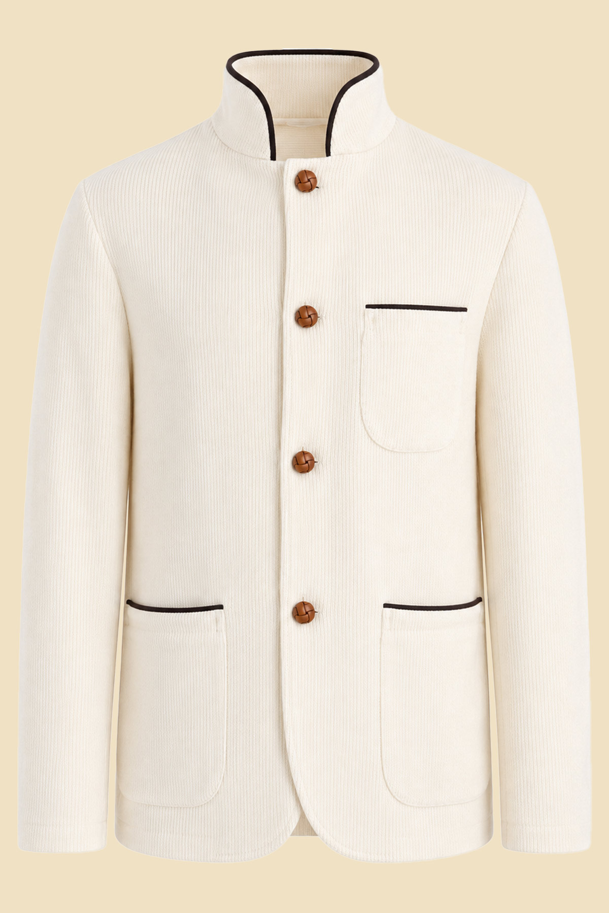 White Knit Mandarin Jacket